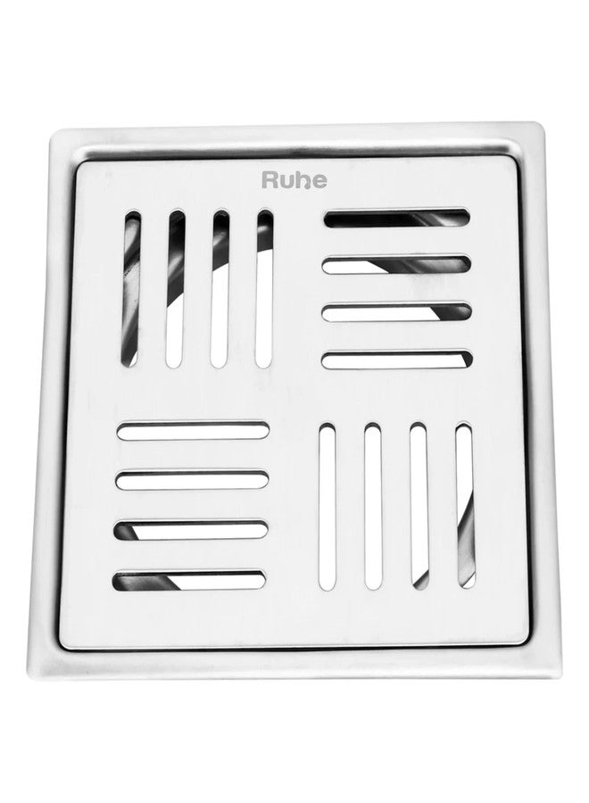 روهي مصرف أرضي Ruhe® Pluto Square Premium Flat Cut، 5 × 5 بوصة | مصرف أرضي/شبكة تصريف مياه الصرف الصحي من الفولاذ المقاوم للصدأ عالي الجودة للحمامات والمطابخ | لمسة نهائية لامعة - Image 1